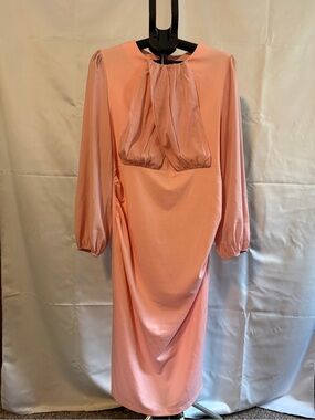 Grace Karin Peach-Pink Long Sleeve Midi Dress